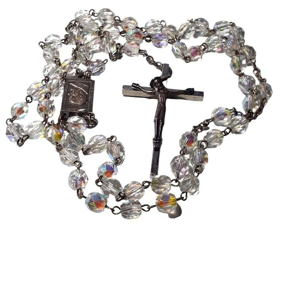 Catholic Rosary Crystal Aurora Borealis Beads Prayer Beads Crucifix Vatican